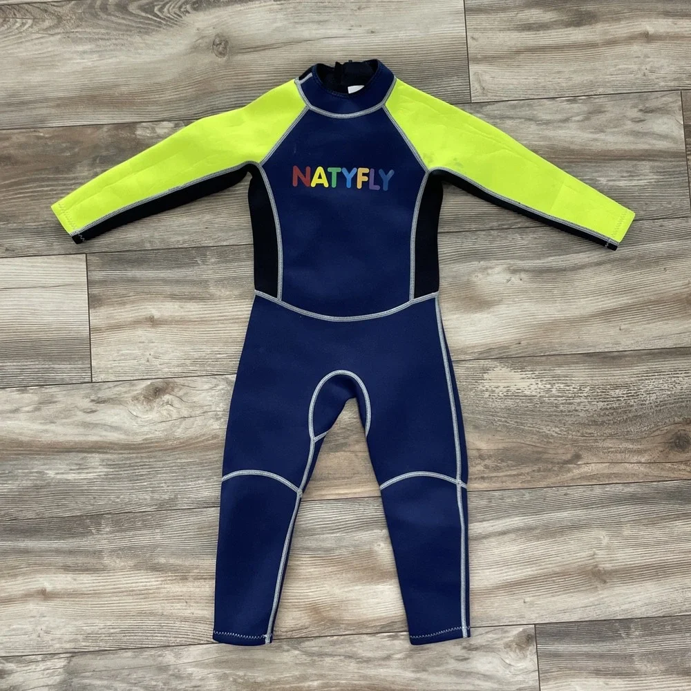 NATYFLY Kids Wetsuit Full Suit Surfing Swimming Size Small Lot of 2 Navy Neon
